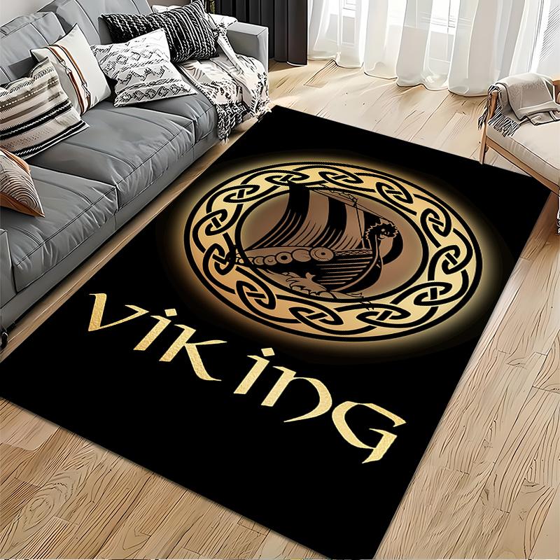 Viking Ship Pattern Rug with Celtic Design Suitable for use as an anti-slip game mat for living room and bedroom sofas