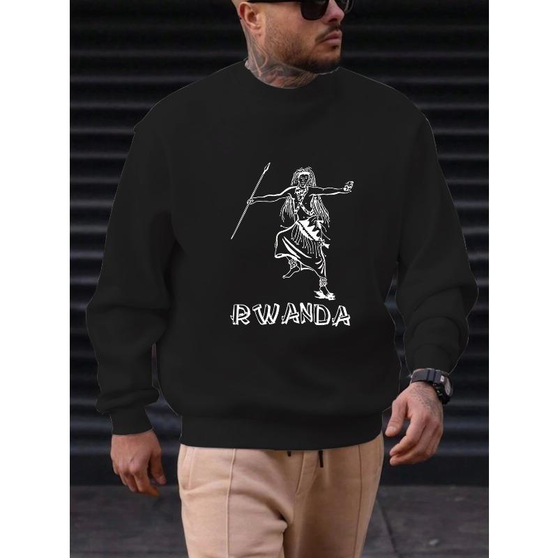 Men'S Casual Round-Neck Sweatshirt with Rwandan Character Patterns