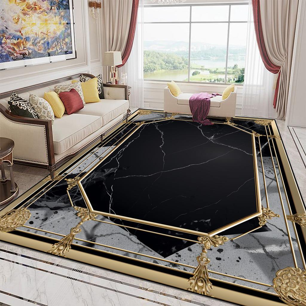 Luxury Style Golden Large Size Carpet Living Room European Decoration Sofa Area Rugs for Bedroom Washable Entrance Mats Non-slip