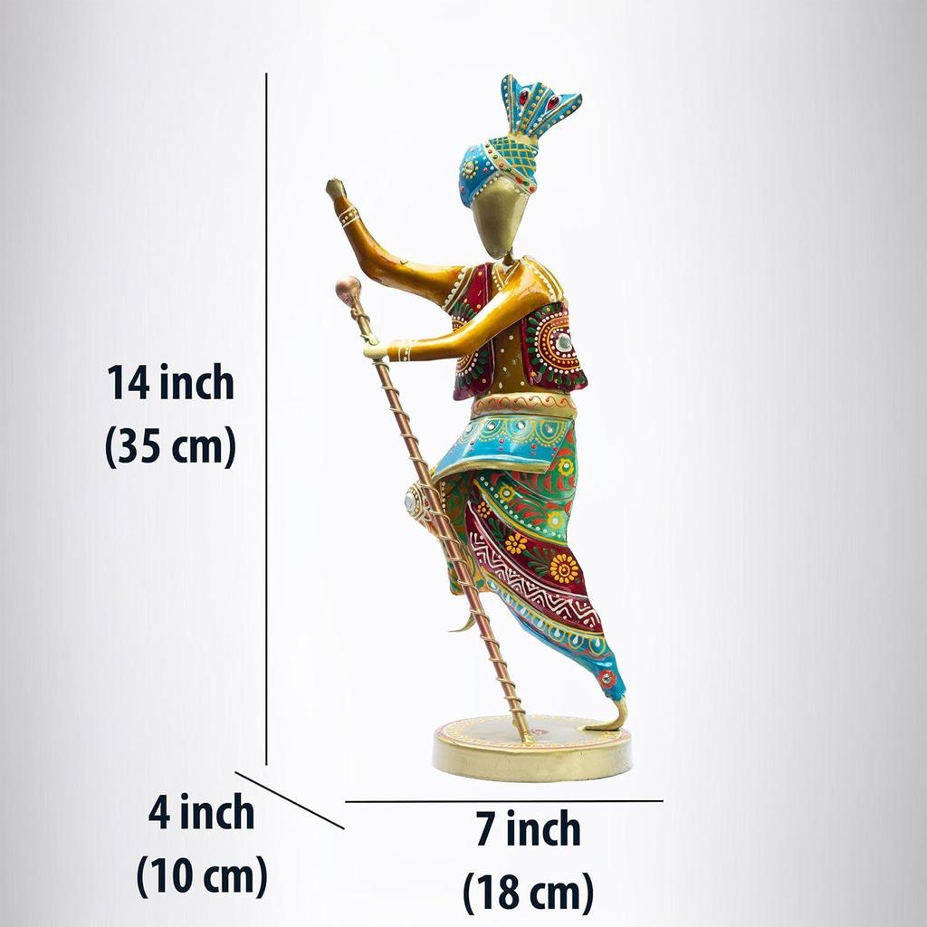14-Inch Bhangra Dancer Statues – Vibrant Punjabi Folk Dance Metal Showpiece Set for Traditional Indian Home Décor – Ethnic Festival Gift