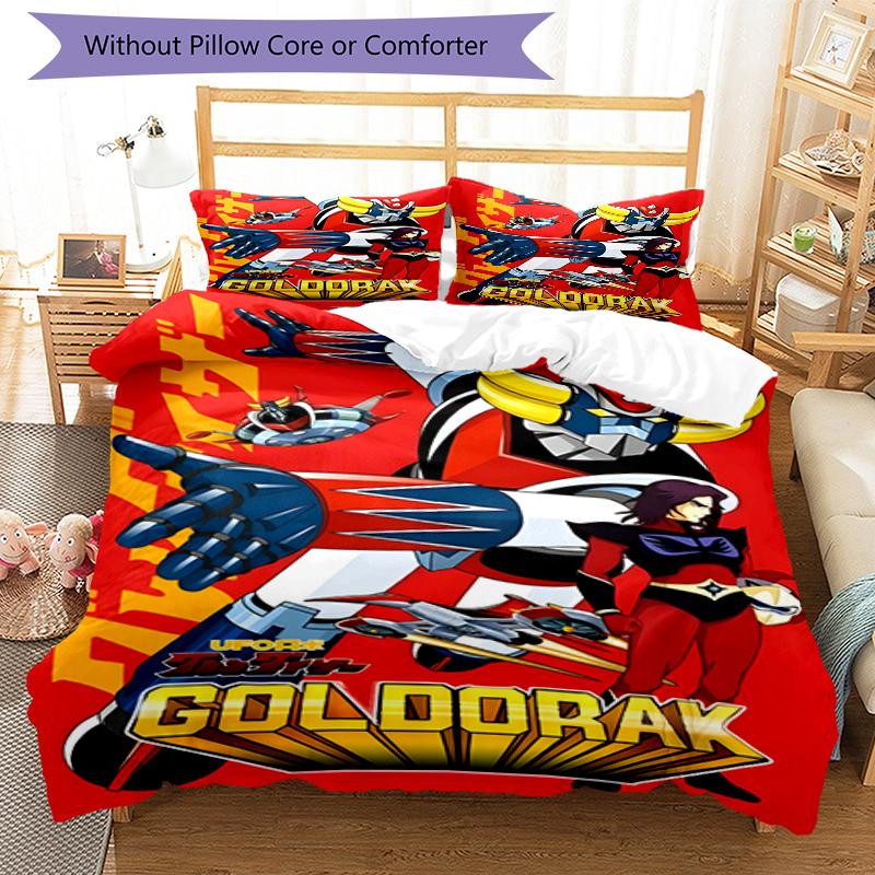 3pcs UFO Robot Grendizer3 Design Cover Set - HD Printed Bedding with 1 Cover and 2 Pillowcases - Perfect for Home and Dorm Decor