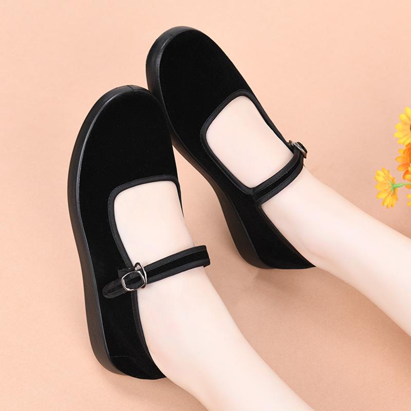Cloth shoes mother square dancer black belt etiquette shoes hotel work flat nonslip square mouth black cloth shoes