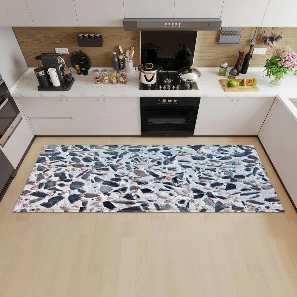 Non Slip Washable Natural Stone Runner Mat Realistic Pebble Design Rug for Kitchen Hallway Corridor Home Decor Floor Carpet