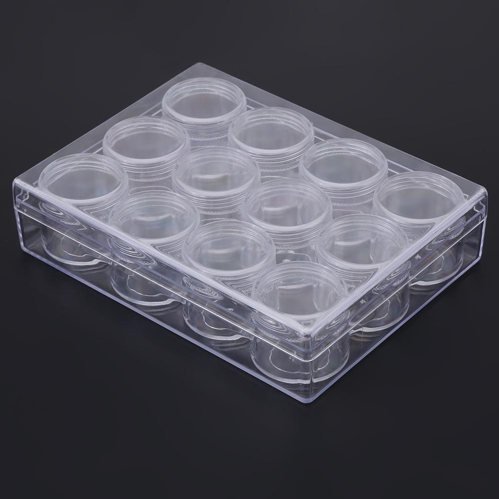 Rectangle Clear Plastic Jewelry Beads Storage Box W 12 Round Bottle Container Tiny Jars (15g)