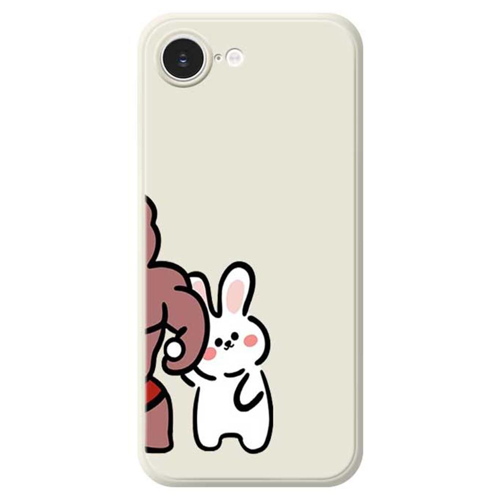 

For iPhone 16e Case White Rabbit Pattern Printing Straight Edge TPU Phone Back Cover Beige