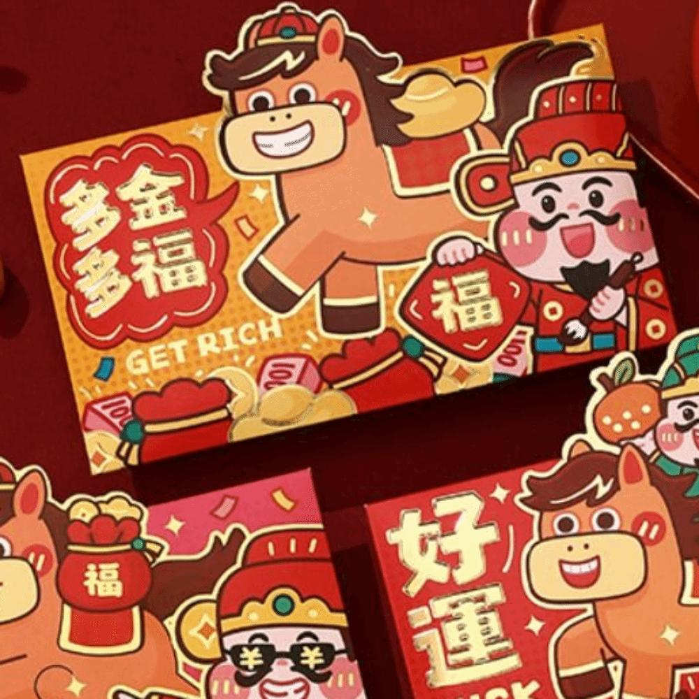 4pcs Thickened Lucky Red Pocket Cartoon New Year Red Packet Red Envelope Bag  2026 Horse Year