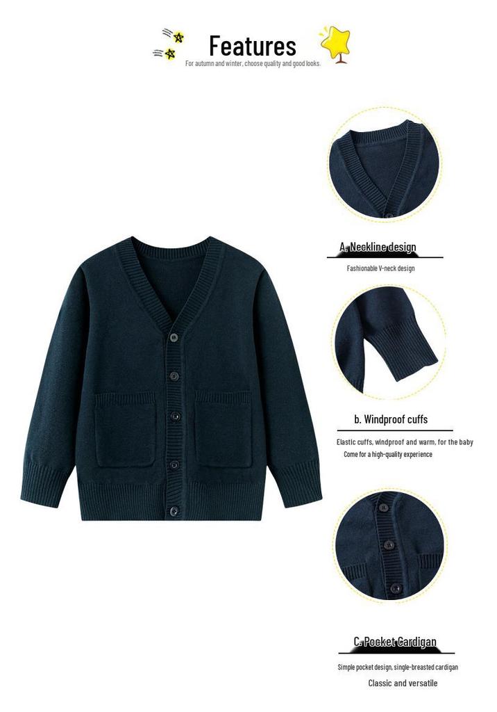 Children's V-Neck Knit Cardigan, Parent-Child Matching, Medium/Large, Spring/Autumn, Thin Academy Style Sweater.