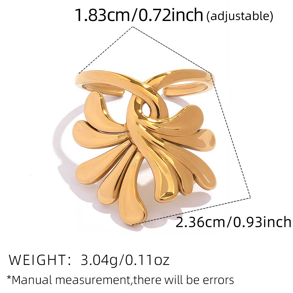 Personality Exaggerated Smooth Flower Stainless Steel Ring For Women 18K Gold Plated Stainless Steel Unique Finger Zircon resizable