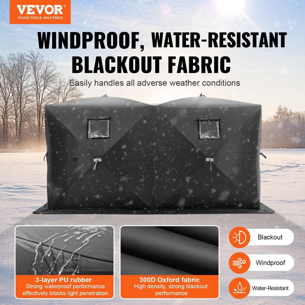 Portable Ice Shelter, 6-8 Person Pop-Up Ice Fishing Tent, 70 Square Feet Fishable Area, Ice Shanty for Winter Fishing, Waterproof Oxford Ice Cube with