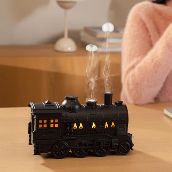 Essential Oil Vaporizer for Relaxation Vintage Steam Train Aroma Diffuser, 300ml Ultrasonic Cool Mist Humidifier with Dual Diffuser Home LED
