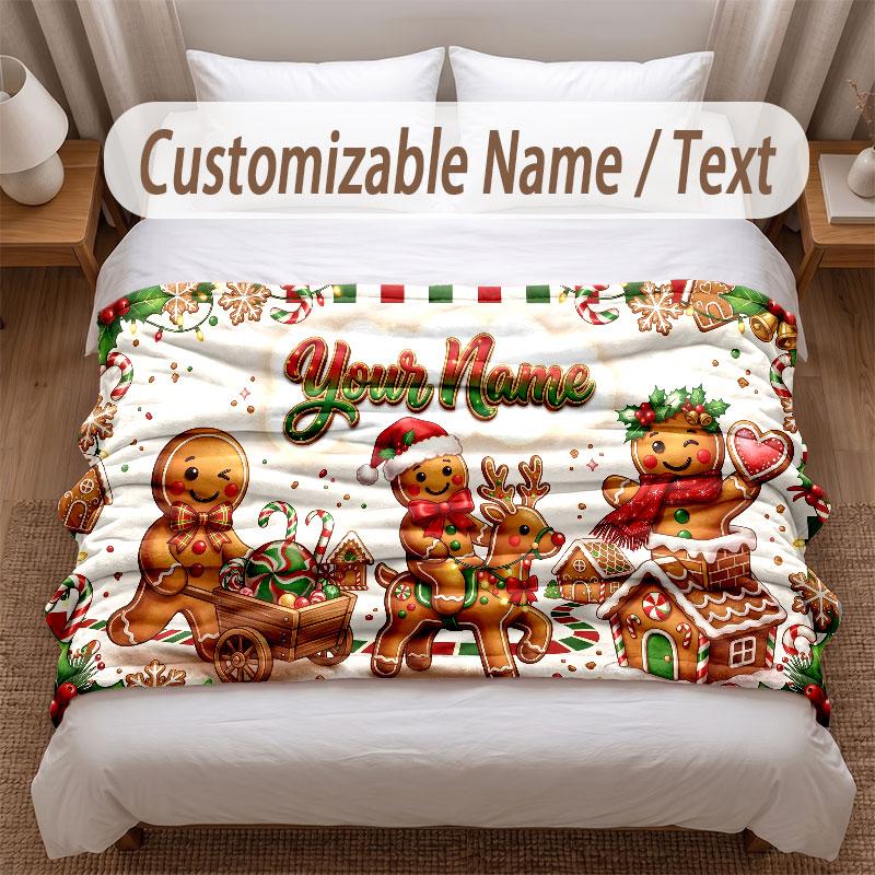 Christmas Theme Soft Blanket Personalized Custom Name Text Print Warm Blanket Home Sofa Bedroom Decor