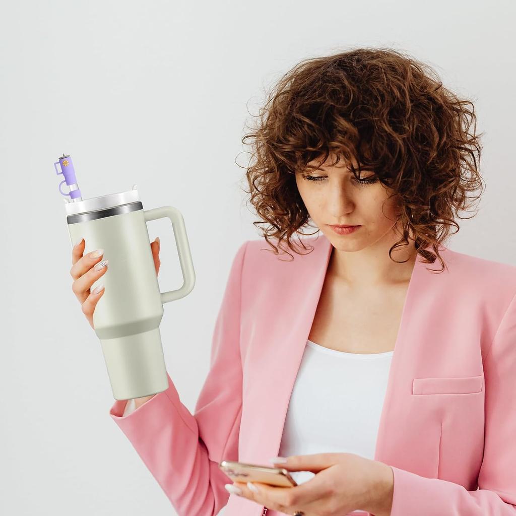 6PCS Straw Cover Cap for Stanley Cup 30oz & 40oz, 10mm/0.39inch Silicone Straw Caps Mini Tumbler Straw Toppers Dust Resistant Spill Proof Stanley Cup