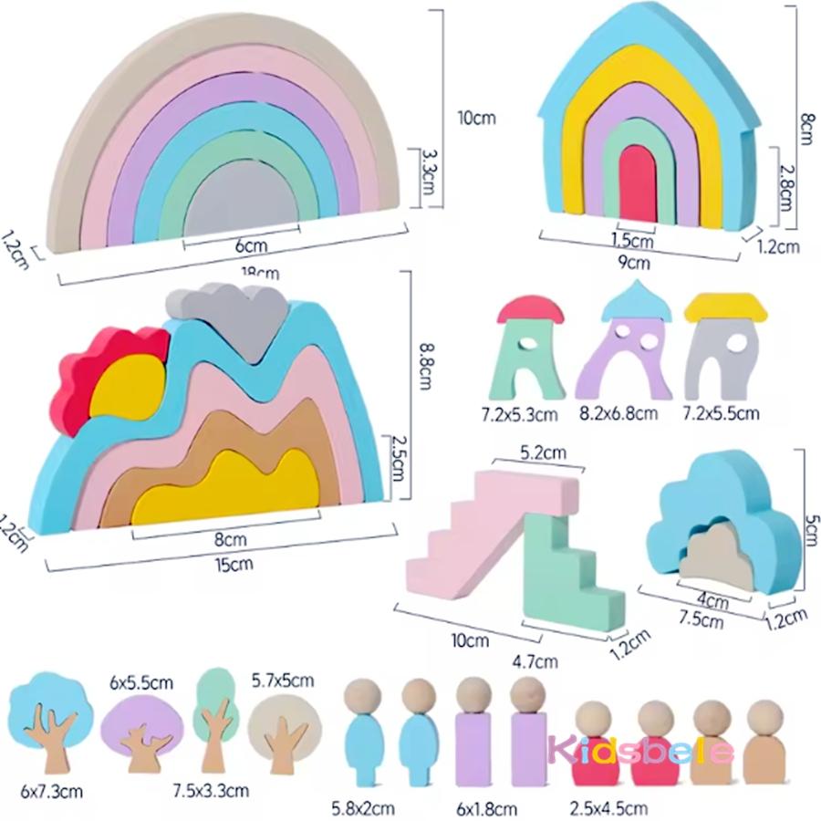 44PCS Montessori Wooden Colorful Stacking Balance Sensory Game Stones Rainbow DIY Building Blocks Birthday Christmas Party Gift