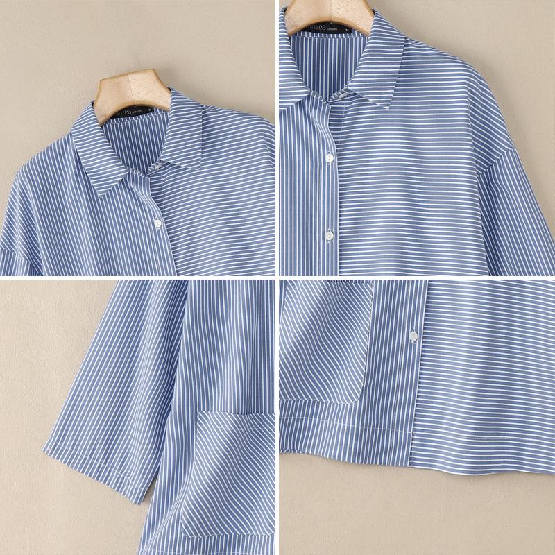 ZANZEA Women Turn Down Collar 3/4 Sleeve Casual Stripe Blouse