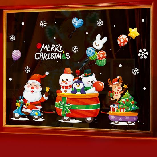 Vánoční přilnavé dekorace na okno Vánoční strom Santa Sob Sněhulák Samolepky na sklo Odnímatelné statické nálepky na okno pro zimní svátky Domácí párty potřeby