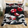 Koi Fish Duvet Cover Set Carp Tie Dye Bedding Sets Traditional Chinese Ink Art Bedspread Lotus Leaf Nature Quilt Cover Full Size