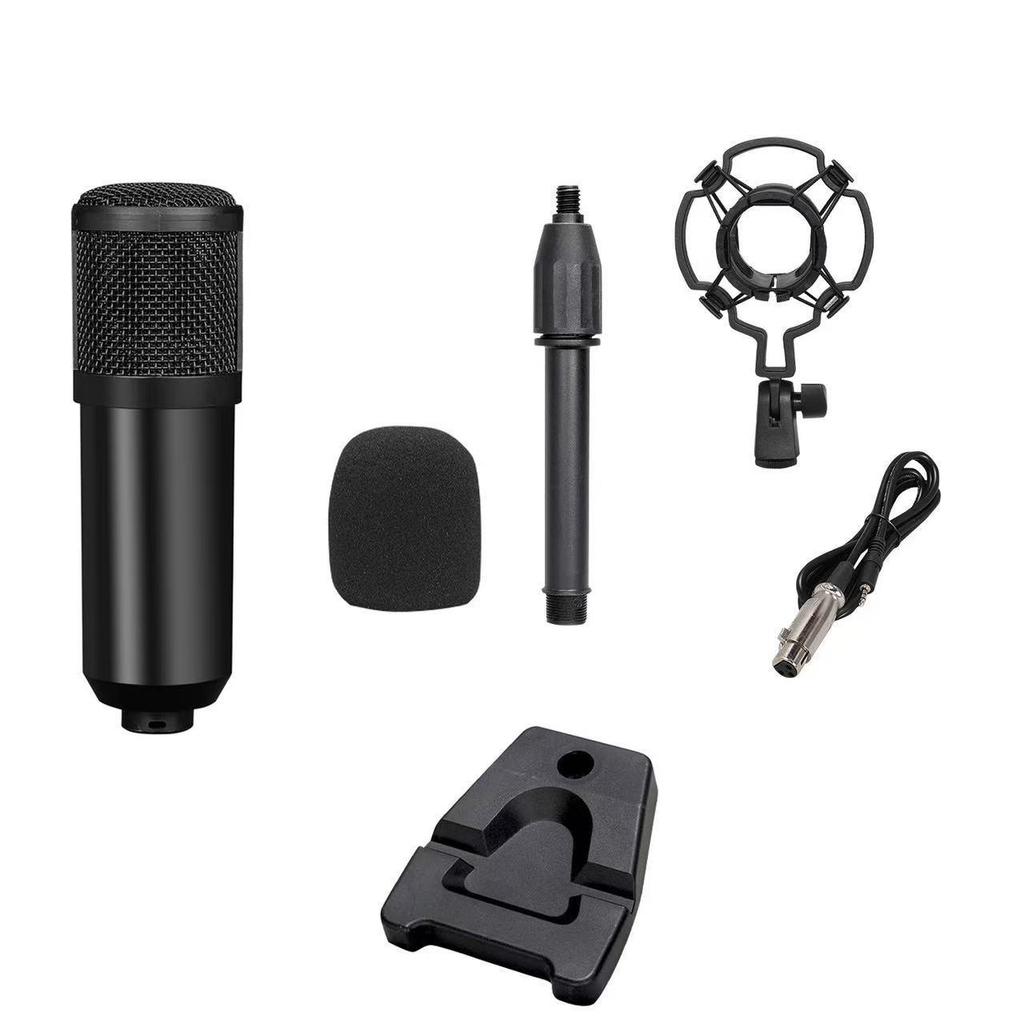 BM800 Condenser Microphone Set with V8 Sound Card, Boom Arm, and USB for Live Streaming and Mobile Use.