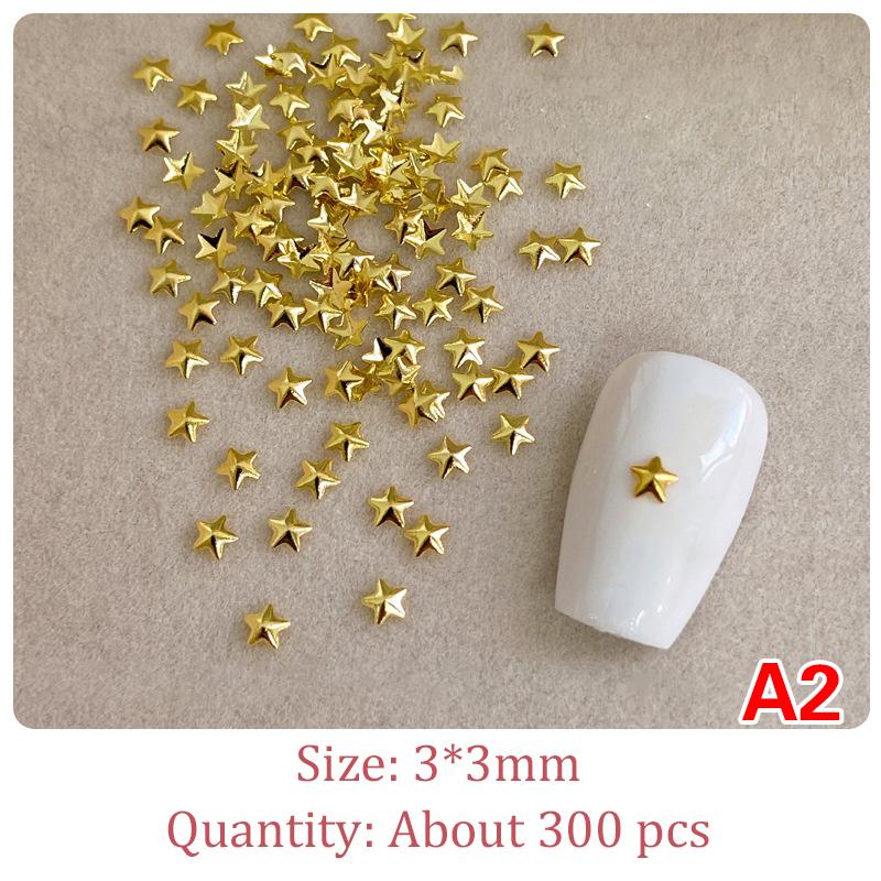 1 Bag Hollow Star Nail Art Charms 3D Metal Five-Pointed-Star Gold Silver Diamond Nail Decoration Luxury Manicure Accessories