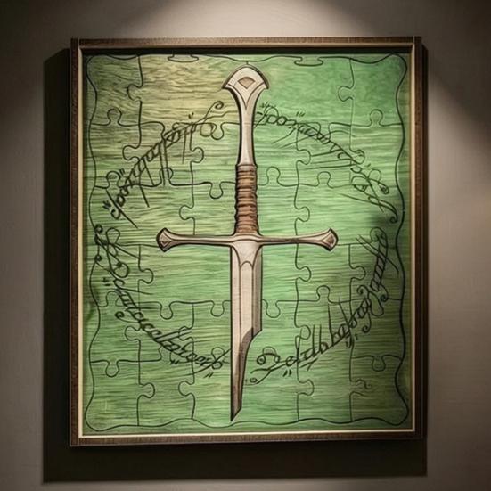 Storytelling Wall Hanging Art Personalized Broken Blade Puzzle, Vintage Medieval Wooden Puzzle Framed Creative Garden Balcony Decoration Decor,