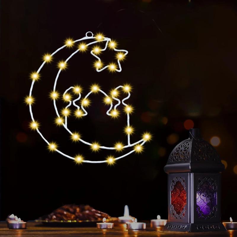 Eid Star Moon Palace Window Lamp for Ramadan Party Decor Home Atmosphere Lighting Islamic Holiday Celebration Decoration
