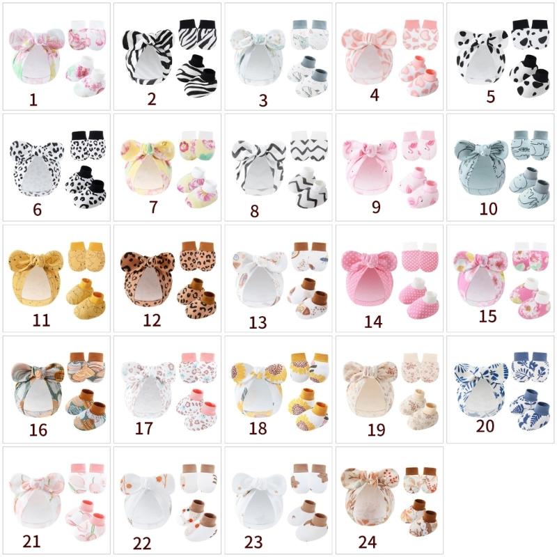 Noworodki Bawełniana Czapka Rękawiczki Skarpetki 1 Zestaw Ochrona Przed Zadrapaniami Pełna Ochrona Rękawiczki Nakładki na Stopy Akcesoria Niemowlęce