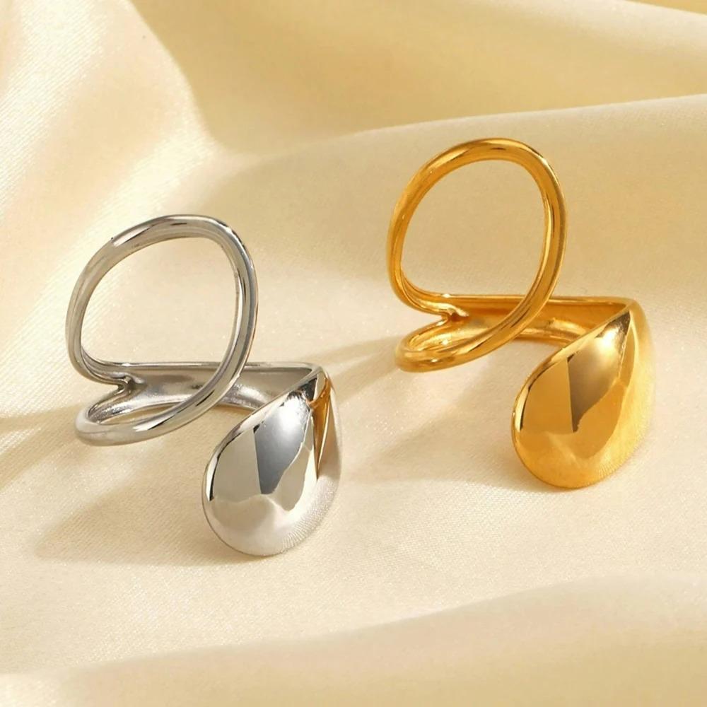 Geometric Stainless Steel Ring Teardrop Glossy Shape Minimalist Fashion Ring for Women  Everyday Commuter with Daily Wear