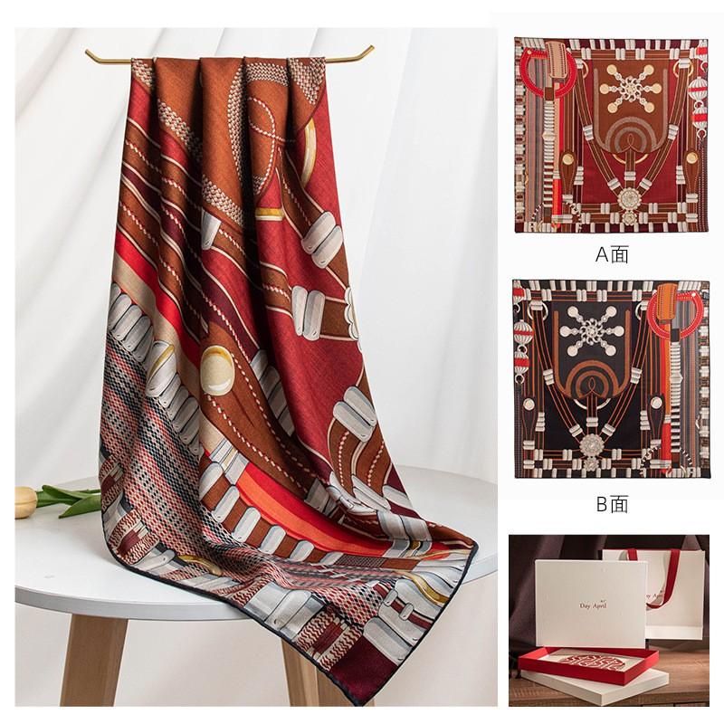 2026 Silk Wool Scarf Double-sided Floral Print Neck Warmer Fashion Shawl