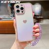 KEYSION Custodia per Telefono in TPU Colorata a Gradiente per iPhone 13 14 15 16 17 Pro Max 17 Air 16e 16 Plus Cover Posteriore Antiurto con Braccialetto di Cristallo