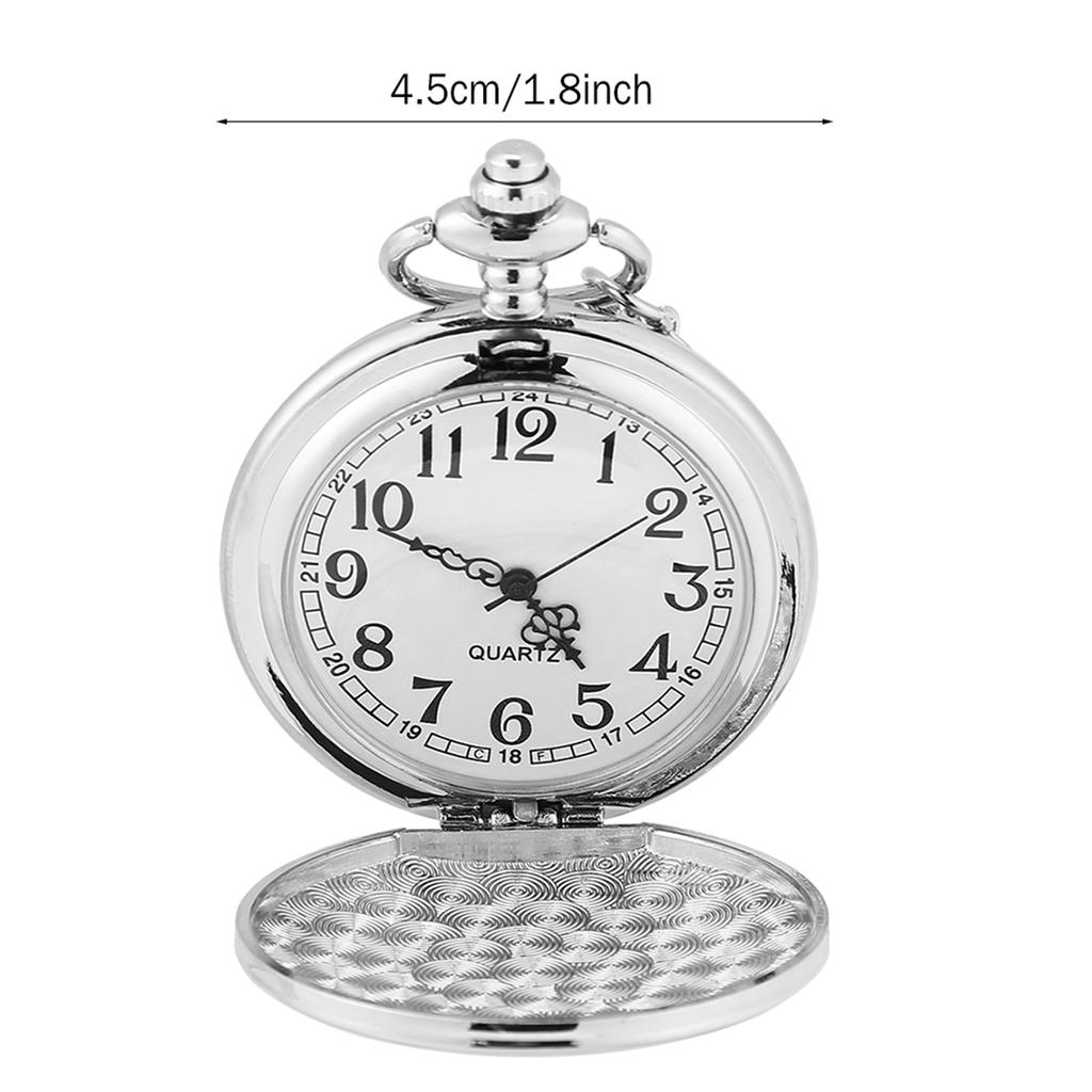 Classical Quartz Analog Smooth Pocket Watch Necklace Pendant with Chain Silver