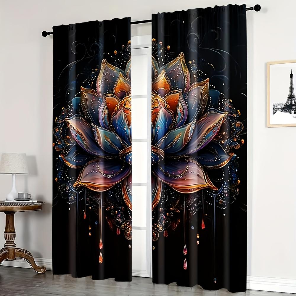Colorful Lotus Print Curtains Polyester Fabric Suitable Bedroom Living Room Decoration Curtain Made Of Washable Sitting Ready
