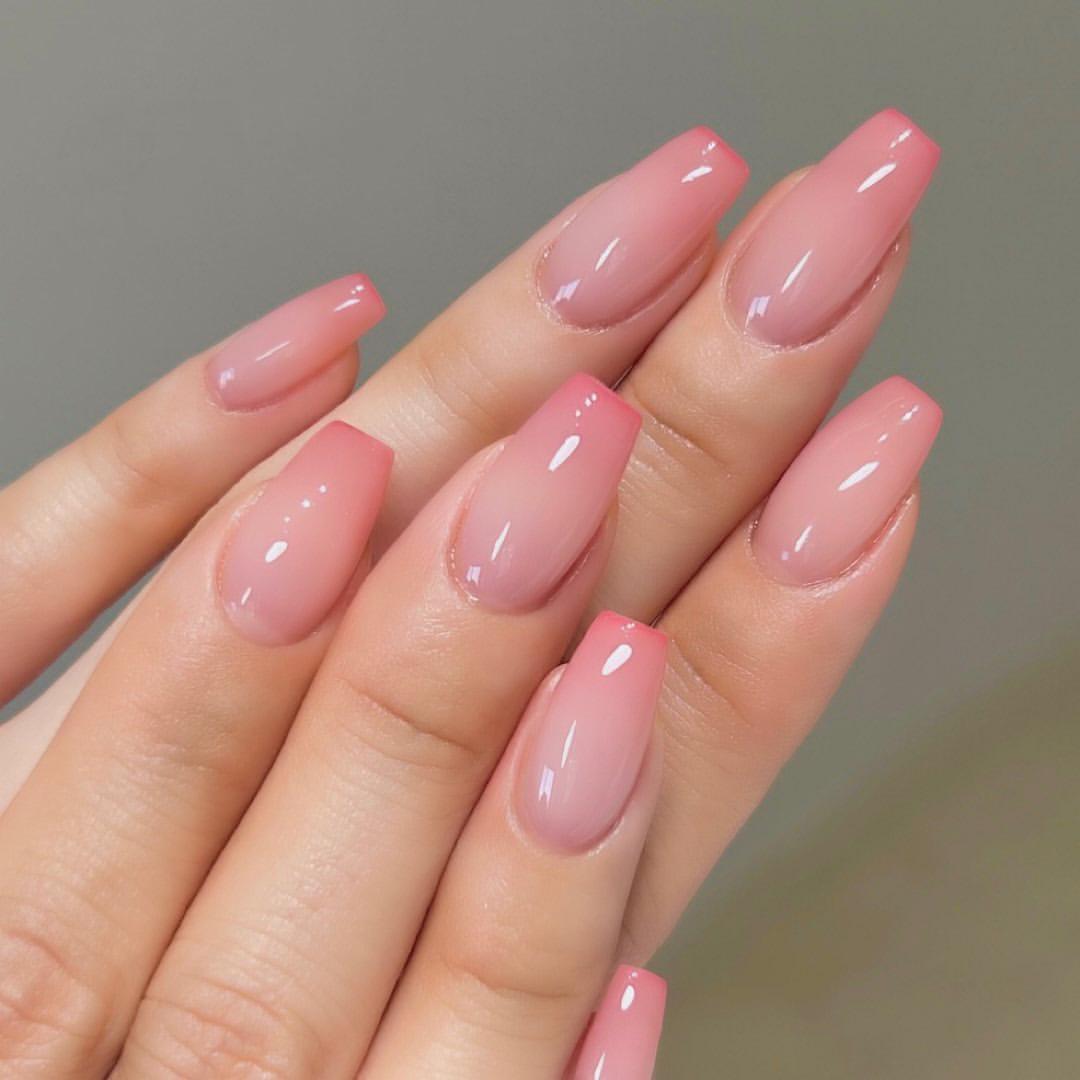 Pink French Gradient Nail Stickers - Short Wearable Nail Tips for Manicure Glue Kit