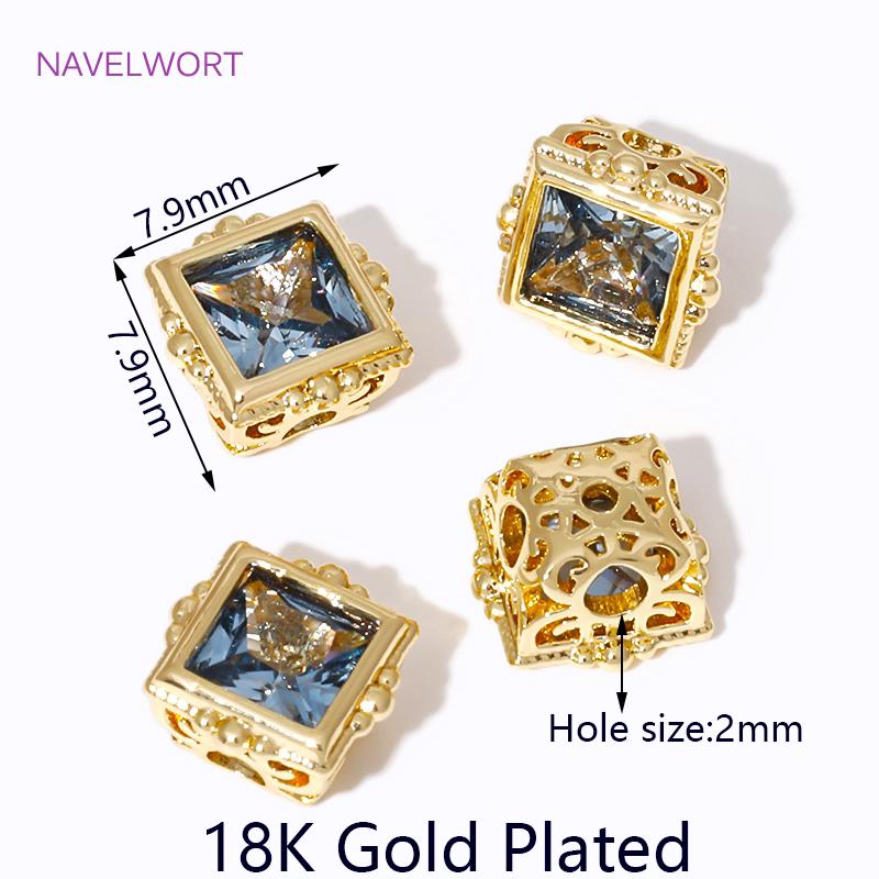 

18K Gold Plated Brass With Zircon Square Spacer Beads,Loose Beads,Separators For Beads,For DIY Jewelry Making Accessories 1 piece