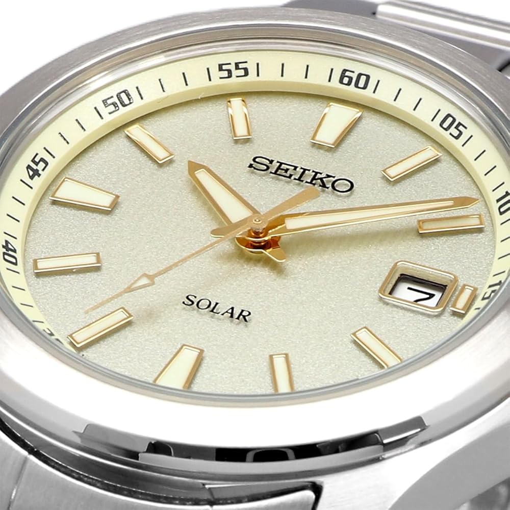 Seiko Solar Quartz SBPN069 Men's Watch Silver Champagne Color Stainless Steel 100M Water Resistant