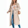 Women Vintage Long Trench Coat Classic Double-Breasted Lapel Long Sleeve Windproof Overcoat with Belt Elegant Jackets Streetwear
