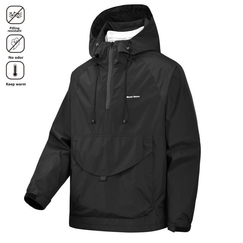 

Мужской штурмовой костюм с капюшоном, пуловер с молнией до середины, ветрозащитный и водонепроницаемый, универсальная спортивная куртка S чёрный