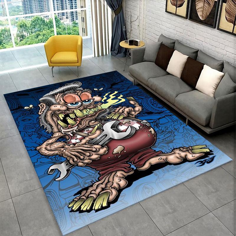 3D Rat Fink Cartoon Raceauto Moto Bord Tapijt Vloerkleed voor Slaapkamer Woonkamer Bank Deurmat Huisdecoratie,Kind Speelruimte Tapijt Antislip