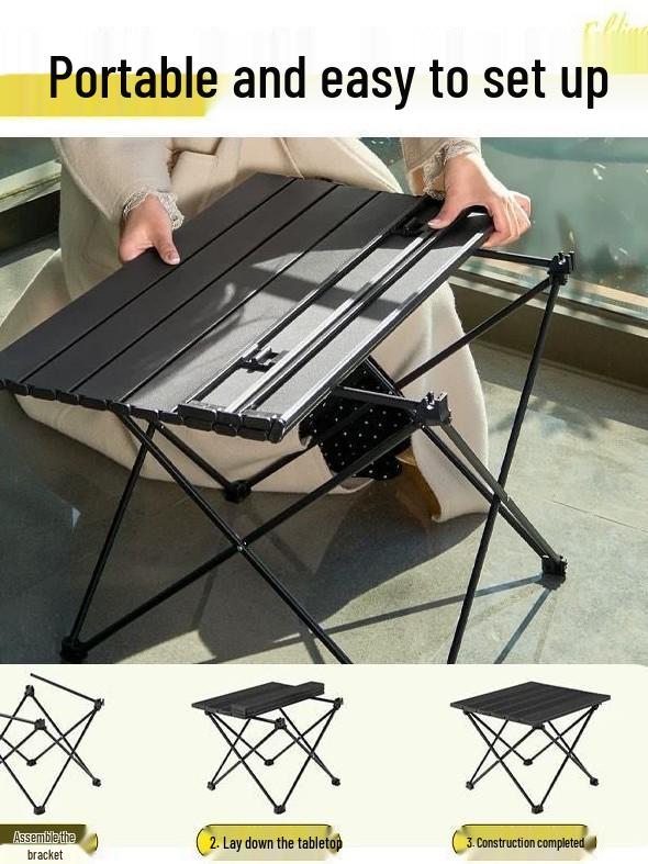 Portable Foldable Roll-Up Iron Camping Picnic Table with Iron Pipe Bracket