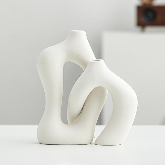 Yousheng 2 Pcs/Set Ceramic Vases Irregular Circular Cross Modern Boho Vase Minimalist Nordic Style Flower Vase for Tabletop Shelf Home Decor
