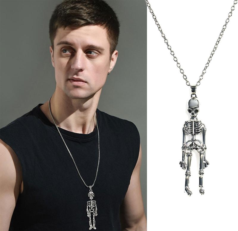 Skull Skeleton Vintage Retro Gothic Punk Rock Biker Halloween Pendant Necklace Hold Hands Skull Necklace Jewelry Gift