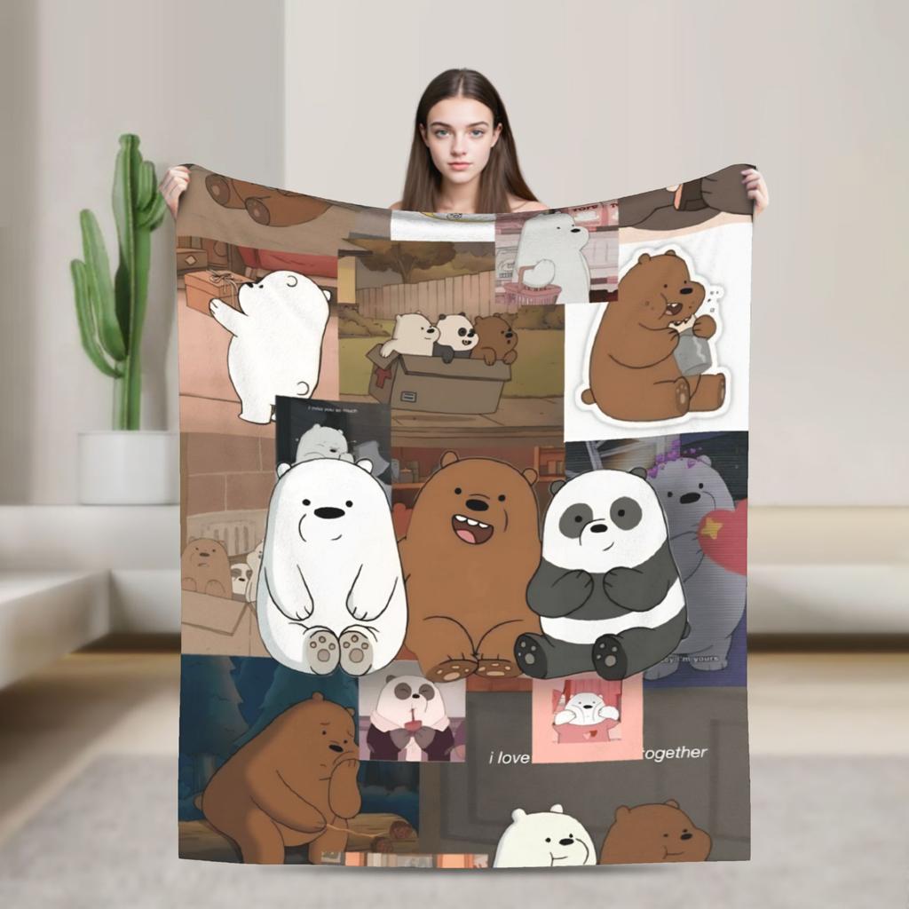 Warm Soft Blanket Camping We Bare Bears Somos Osos Bedding Throws Flannel Bedspread For Couch Bed Pattern Sofa Bed Cover