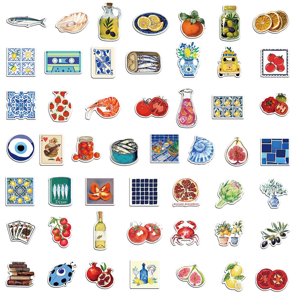 10/30/50pcs Mediterranean Tomato Aesthetic Stickers Vitnage Cartoon Art Decals DIY Fridge Water Bottle Phone Sticker Decoration