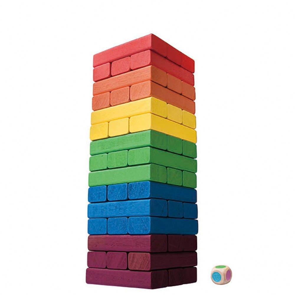 Rainbow Unbalance Ages 6 and MegaHouse Jenga, up,
