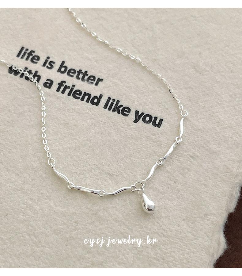 Cui Yan S925 Sterling Silver Wave Water Drop Necklace for Women - 2025 Korean Style, Celebrity-Inspired Collarbone Chain.