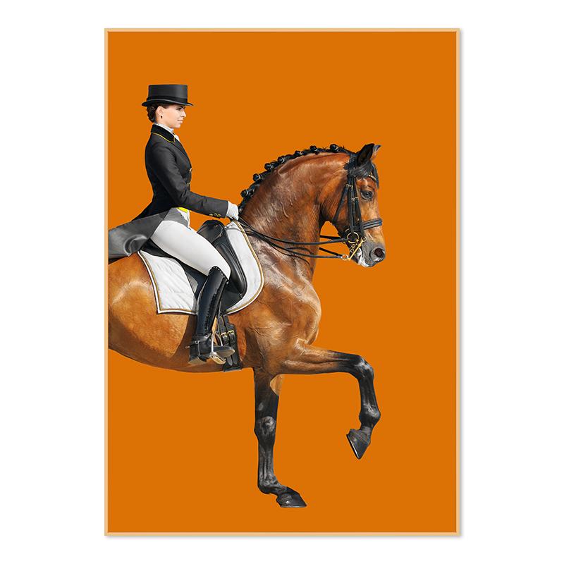 Classic Canvas Painting for Home Decor, Black Horse, Orange Horse, Racing, Wall Art, Riding Woman Pictures, Living Room