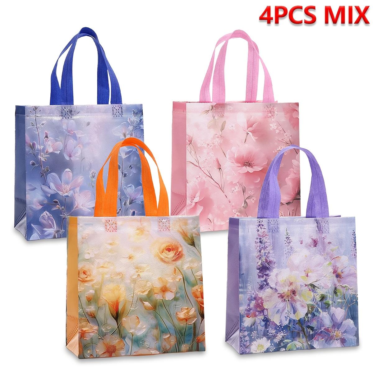 4pcs High-Aesthetic Oil Painting Style Non-Woven Fabric Tote Bags | Flower Pattern Printed Gift Bags, Universal Shopping Bags for Weddings, Birthdays 4pcs