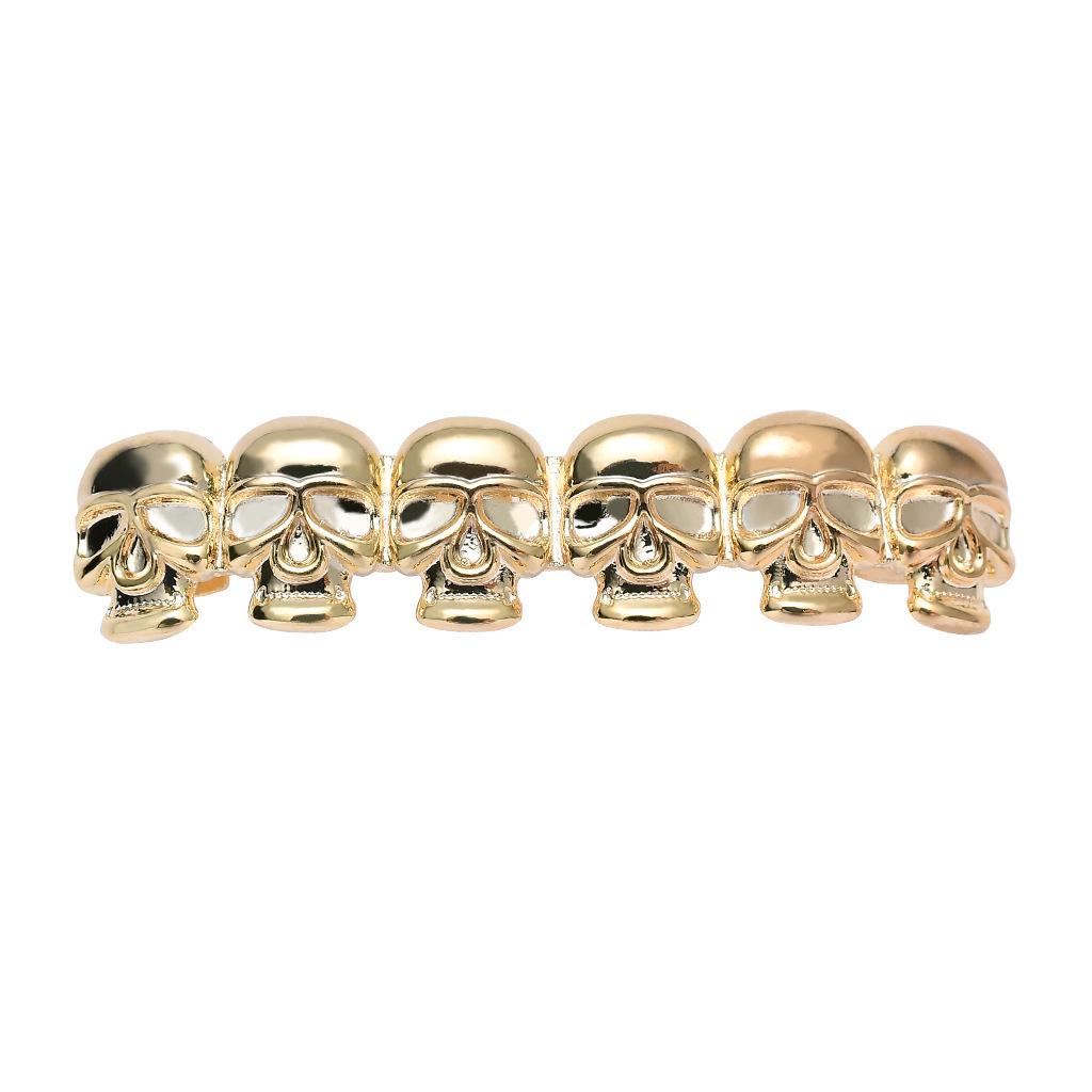 Gold-Plated Skull Hip Hop Grillz - Trendy Halloween Cosplay Tooth Decor