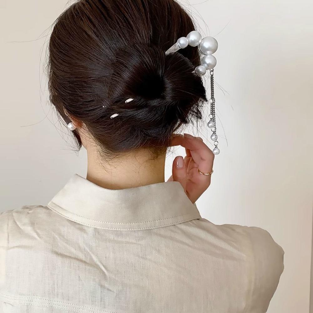 1 шт. Нежная модная ретро темпераментная жемчужная U-образная заколка для волос, заколка для волос в форме таблетки, заколка для волос, головной убор, оптом