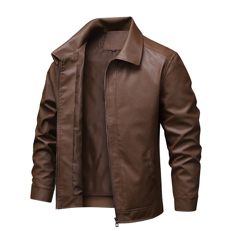 New leather jacket men's spring men's slim lapel jacket men's top windproof casual jacket men