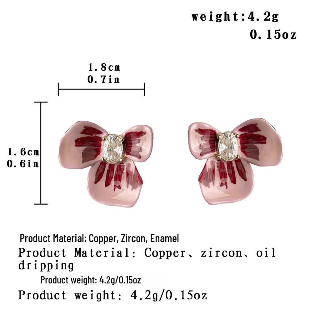 

French Pastoral Enamel Zircon Stud Earrings: Versatile, Sweet-Tempered, and Simple Design for Women