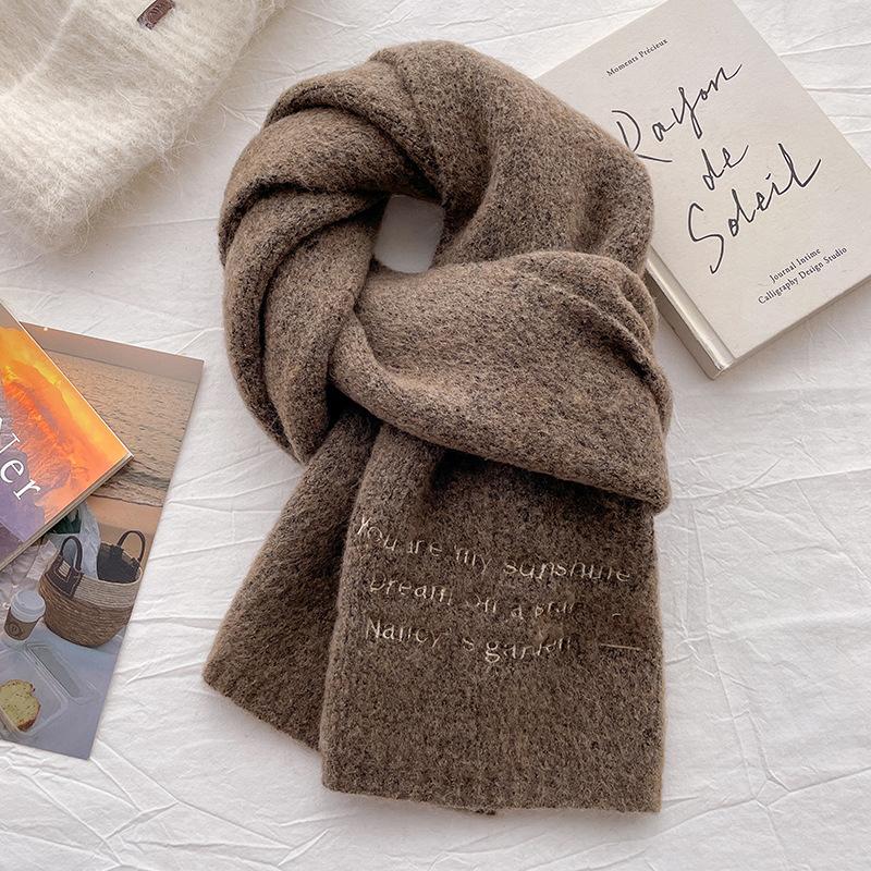 Winter new letter wool knitted small scarf women's warm versatile thickened neck protection scarf